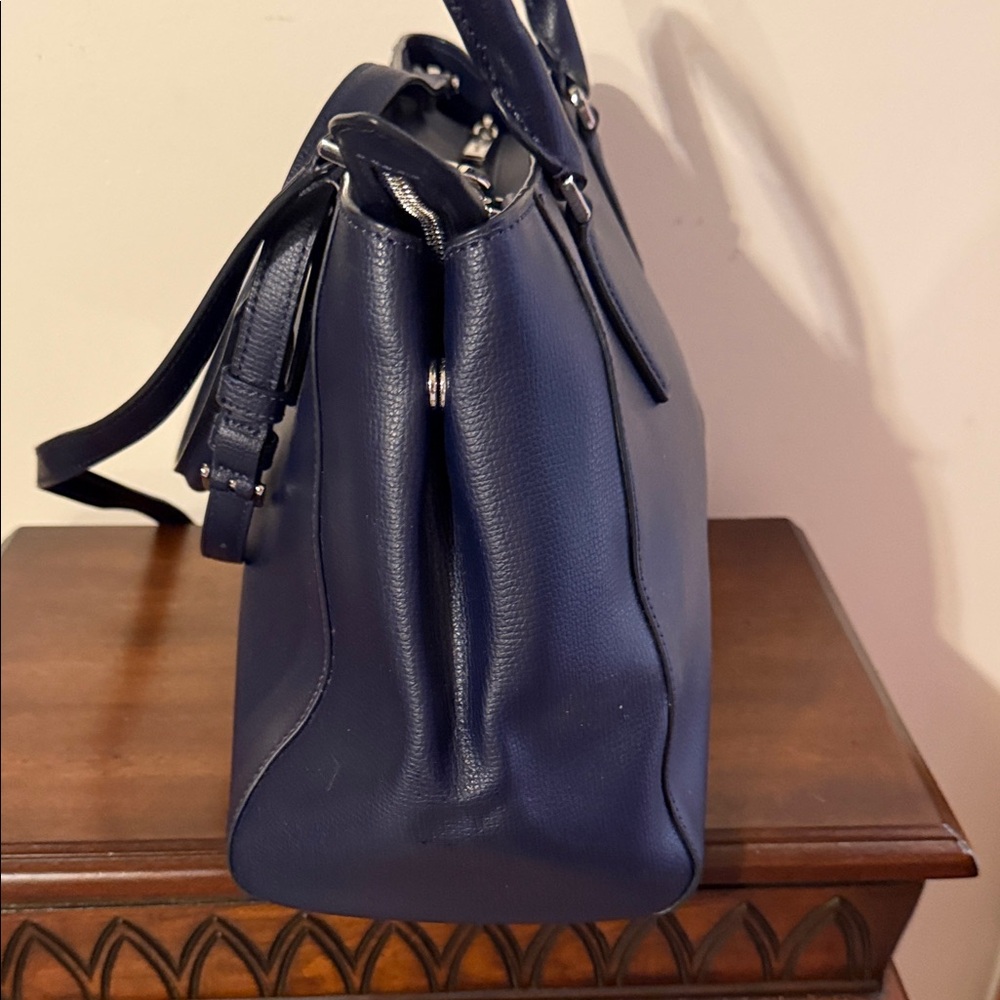 kate spade Navy Pebbled Leather Satchel with Gold Logo and Strap - Picture 3 of 6
